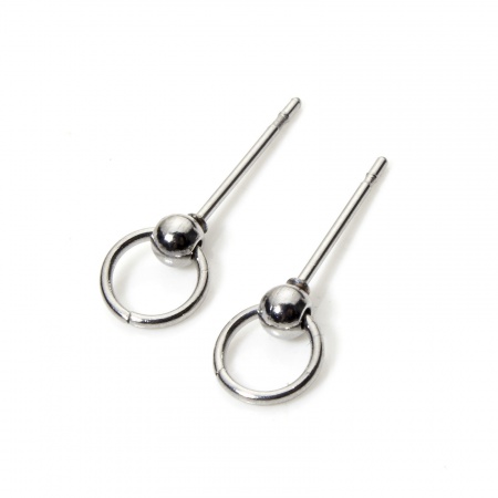 Picture of 6 PCs 304 Stainless Steel Ear Post Stud Earring With Loop Connector Accessories Ball Silver Tone 7mm x 6mm, Post/ Wire Size: (21 gauge)