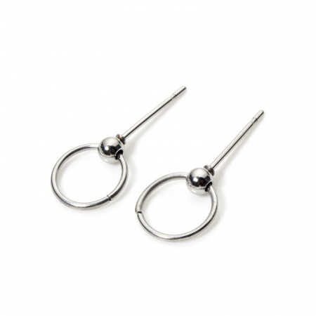 Picture of 6 PCs 304 Stainless Steel Ear Post Stud Earring With Loop Connector Accessories Ball Silver Tone 9.5mm x 8.5mm, Post/ Wire Size: (21 gauge)