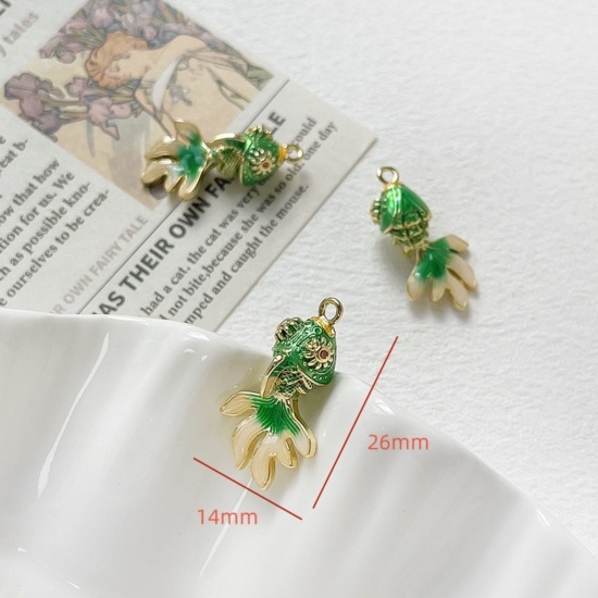 Imagen de 1 Unidad Respetuoso del Medio Ambiente Latón Joyería del océano Colgantes Pez de colores 18K Oro Real Chapado Verde Movible Naranja-rojo Circón Artificial 26mm x 14mm