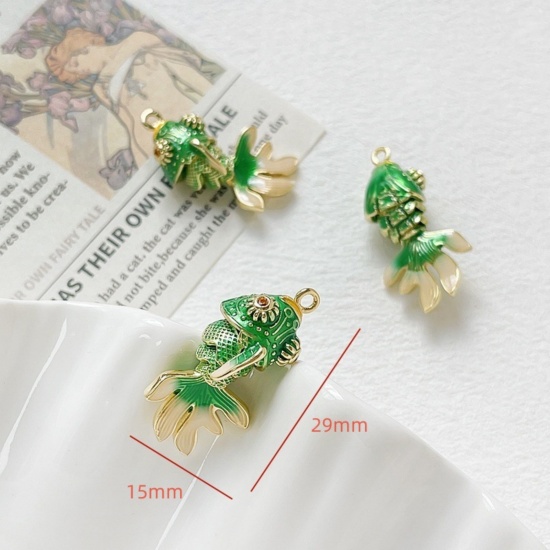 Imagen de 1 Unidad Respetuoso del Medio Ambiente Latón Joyería del océano Colgantes Pez de colores 18K Oro Real Chapado Verde Movible Naranja-rojo Circón Artificial 29mm x 15mm