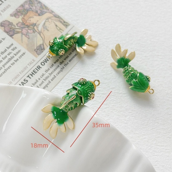 Imagen de 1 Unidad Respetuoso del Medio Ambiente Latón Joyería del océano Colgantes Pez de colores 18K Oro Real Chapado Verde Movible Naranja-rojo Circón Artificial 3.5cm x 1.8cm