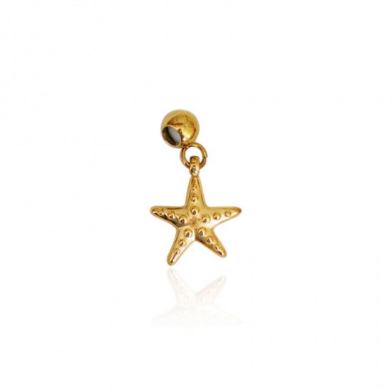 Picture of 1 Piece Eco-friendly PVD Vacuum Plating 304 Stainless Steel Slider Bead Charm Pendant 18K Gold Plated Star Fish 16mm x 9mm