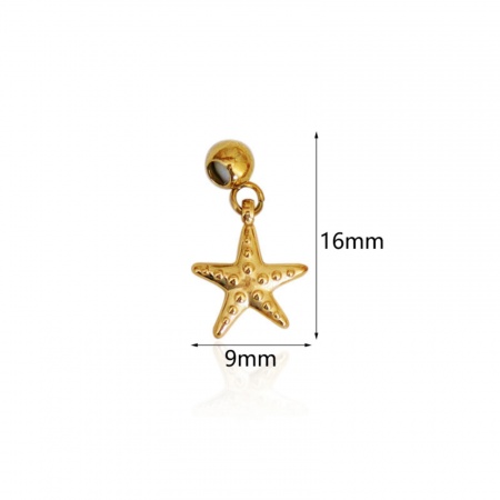 Picture of 1 Piece Eco-friendly PVD Vacuum Plating 304 Stainless Steel Slider Bead Charm Pendant 18K Gold Plated Starfish 16mm x 9mm