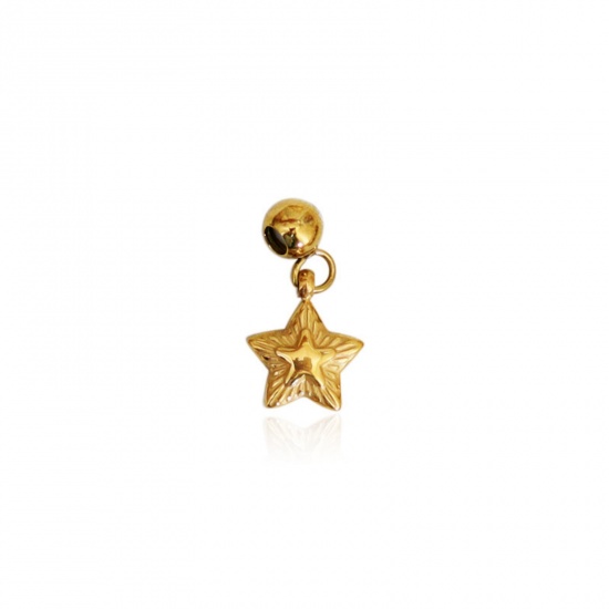 Picture of 1 Piece Eco-friendly PVD Vacuum Plating 304 Stainless Steel Slider Bead Charm Pendant 18K Gold Plated Pentagram Star 15mm x 8mm