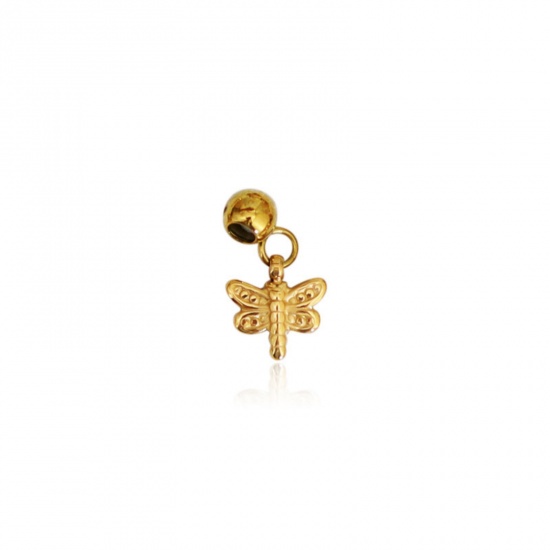 Picture of 1 Piece Eco-friendly PVD Vacuum Plating 304 Stainless Steel Slider Bead Charm Pendant 18K Gold Plated Dragonfly 13mm x 7mm