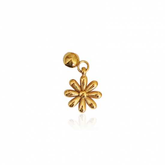 Picture of 1 Piece Eco-friendly PVD Vacuum Plating 304 Stainless Steel Slider Bead Charm Pendant 18K Gold Plated Daisy Flower 17mm x 9mm