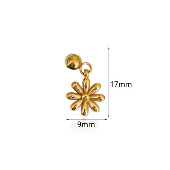 Picture of 1 Piece Eco-friendly PVD Vacuum Plating 304 Stainless Steel Slider Bead Charm Pendant 18K Gold Plated Daisy Flower 17mm x 9mm