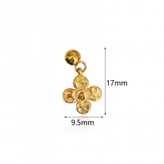 Picture of 1 Piece Eco-friendly PVD Vacuum Plating 304 Stainless Steel Slider Bead Charm Pendant 18K Gold Plated Flower 17mm x 9.5mm