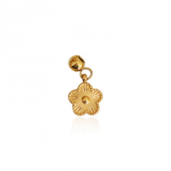 Picture of 1 Piece Eco-friendly PVD Vacuum Plating 304 Stainless Steel Slider Bead Charm Pendant 18K Gold Plated Flower 16mm x 8mm