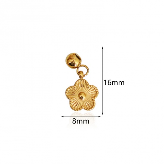 Picture of 1 Piece Eco-friendly PVD Vacuum Plating 304 Stainless Steel Slider Bead Charm Pendant 18K Gold Plated Flower 16mm x 8mm