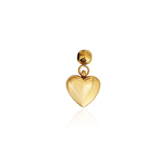 Picture of 1 Piece Eco-friendly PVD Vacuum Plating 304 Stainless Steel Slider Bead Charm Pendant 18K Gold Plated Heart 15mm x 9mm