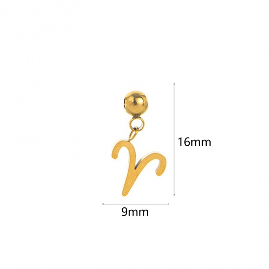 Picture of 1 Piece Eco-friendly PVD Vacuum Plating 304 Stainless Steel Charms 18K Gold Plated Aries Sign Of Zodiac Constellations Swipeable 16mm x 9mm