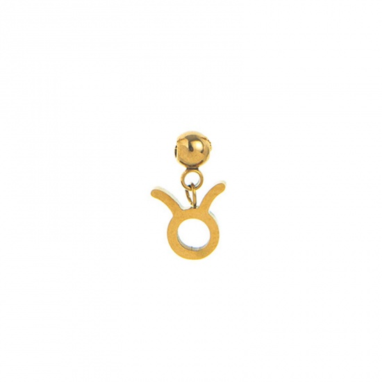 Picture of 1 Piece Eco-friendly PVD Vacuum Plating 304 Stainless Steel Charms 18K Gold Plated Taurus Sign Of Zodiac Constellations Swipeable 13mm x 8mm