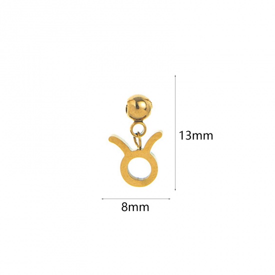 Picture of 1 Piece Eco-friendly PVD Vacuum Plating 304 Stainless Steel Charms 18K Gold Plated Taurus Sign Of Zodiac Constellations Swipeable 13mm x 8mm