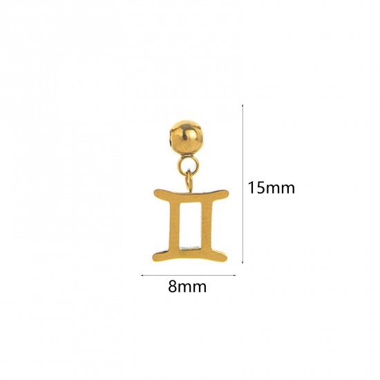 Picture of 1 Piece Eco-friendly PVD Vacuum Plating 304 Stainless Steel Charms 18K Gold Plated Gemini Sign Of Zodiac Constellations Swipeable 15mm x 8mm