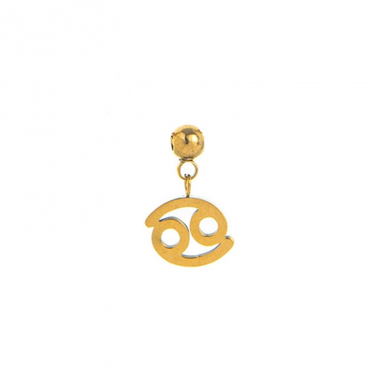 Picture of 1 Piece Eco-friendly PVD Vacuum Plating 304 Stainless Steel Charms 18K Gold Plated Cancer Sign Of Zodiac Constellations Swipeable 15mm x 10mm