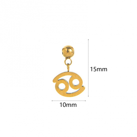 Picture of 1 Piece Eco-friendly PVD Vacuum Plating 304 Stainless Steel Charms 18K Gold Plated Cancer Sign Of Zodiac Constellations Swipeable 15mm x 10mm