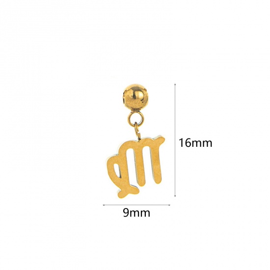 Picture of 1 Piece Eco-friendly PVD Vacuum Plating 304 Stainless Steel Charms 18K Gold Plated Virgo Sign Of Zodiac Constellations Swipeable 16mm x 9mm