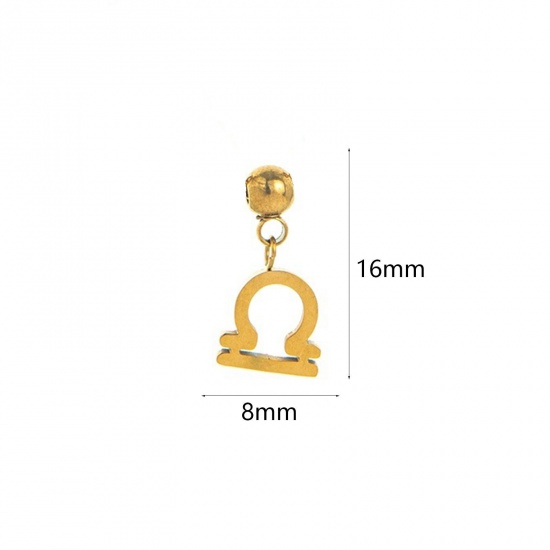 Picture of 1 Piece Eco-friendly PVD Vacuum Plating 304 Stainless Steel Charms 18K Gold Plated Libra Sign Of Zodiac Constellations Swipeable 16mm x 8mm