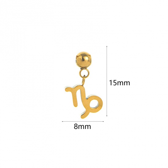 Picture of 1 Piece Eco-friendly PVD Vacuum Plating 304 Stainless Steel Charms 18K Gold Plated Capricornus Sign Of Zodiac Constellations Swipeable 15mm x 8mm