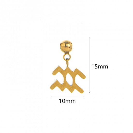 Picture of 1 Piece Eco-friendly PVD Vacuum Plating 304 Stainless Steel Charms 18K Gold Plated Aquarius Sign Of Zodiac Constellations Swipeable 15mm x 10mm