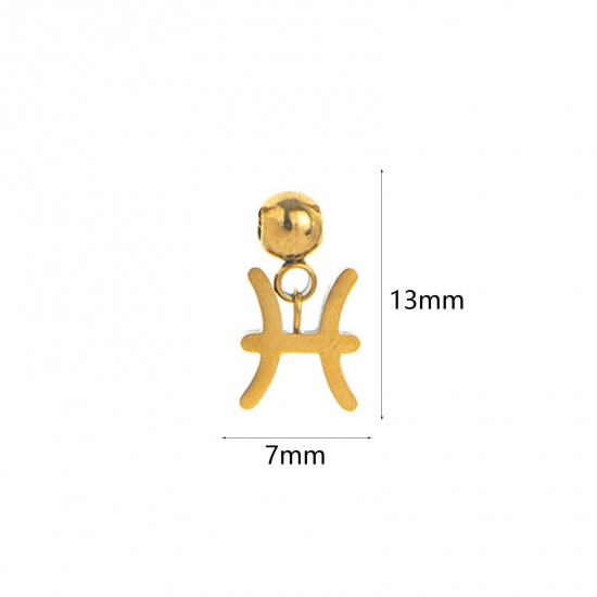 Picture of 1 Piece Eco-friendly PVD Vacuum Plating 304 Stainless Steel Charms 18K Gold Plated Pisces Sign Of Zodiac Constellations Swipeable 13mm x 7mm