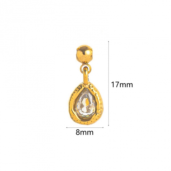 Picture of 1 Piece Eco-friendly PVD Vacuum Plating 304 Stainless Steel Birthstone Charms 18K Gold Plated April Swipeable Clear Cubic Zirconia 17mm x 8mm