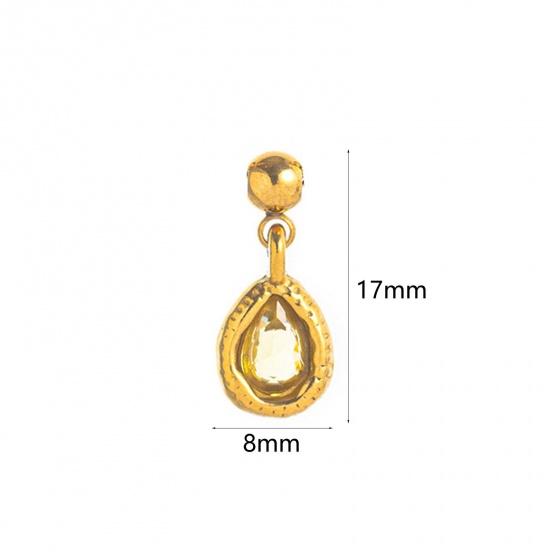 Picture of 1 Piece Eco-friendly PVD Vacuum Plating 304 Stainless Steel Birthstone Charms 18K Gold Plated November Swipeable Yellow Cubic Zirconia 17mm x 8mm