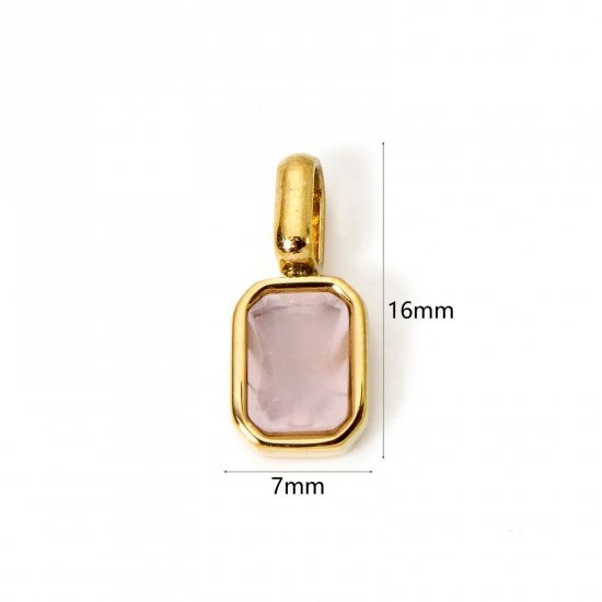 Picture of 1 Piece Eco-friendly PVD Vacuum Plating 304 Stainless Steel Birthstone Charms 18K Gold Plated Octagon June Light Pink Cubic Zirconia 16mm x 7mm