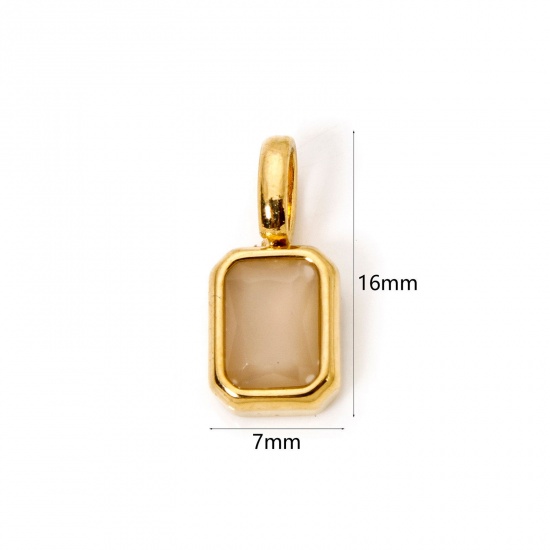 Picture of 1 Piece Eco-friendly PVD Vacuum Plating 304 Stainless Steel Birthstone Charms 18K Gold Plated Octagon October 16mm x 7mm