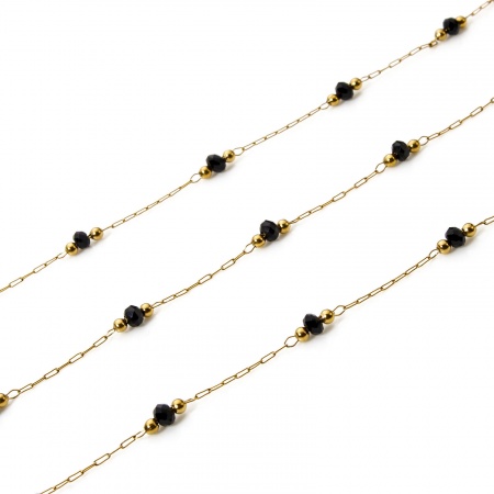 Picture of 1 M (Approx 3.28 Foot) Eco-friendly PVD Vacuum Plating 304 Stainless Steel Beaded Chain For Handmade DIY Jewelry Making Findings Silver Tone Black 3mm