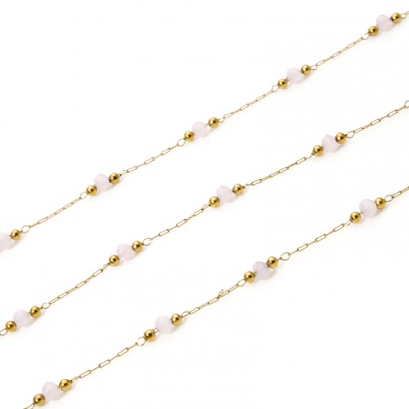 Picture of 1 M (Approx 3.28 Foot) Eco-friendly PVD Vacuum Plating 304 Stainless Steel Beaded Chain For Handmade DIY Jewelry Making Findings Silver Tone Pink 3mm
