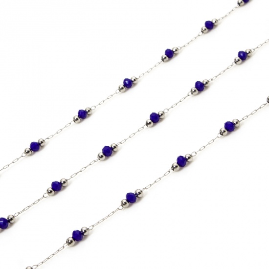 Immagine di 1 M 304 Acciaio Inossidabile Catena di Perline Per Risultati di Creazione di Gioielli Fai-da-te Fatti a Mano Tono Argento Blu Scuro 3mm