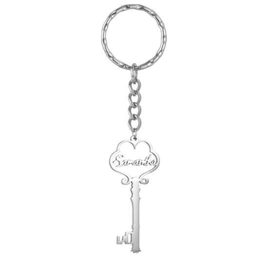 Picture of 1 Piece 304 Stainless Steel Customized Name Keychain Personalized Letter Pendant Key Silver Tone