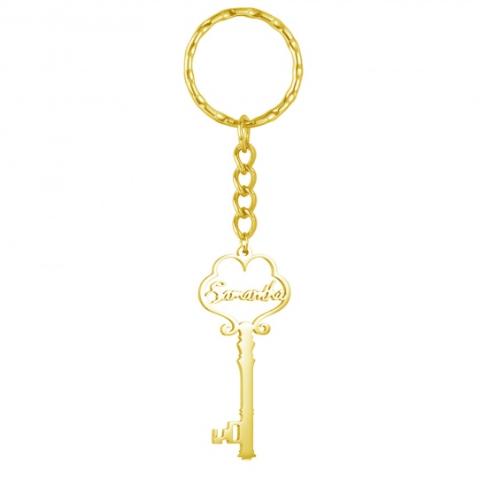 Picture of 1 Piece 304 Stainless Steel Customized Name Keychain Personalized Letter Pendant Key Gold Plated