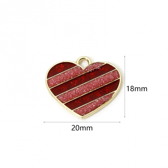 Imagen de 20 Unidades Zamak día de San Valentín Colgantes Chapado en Oro Rojo & Rosa Glitter Corazón Esmalte 20mm x 18mm