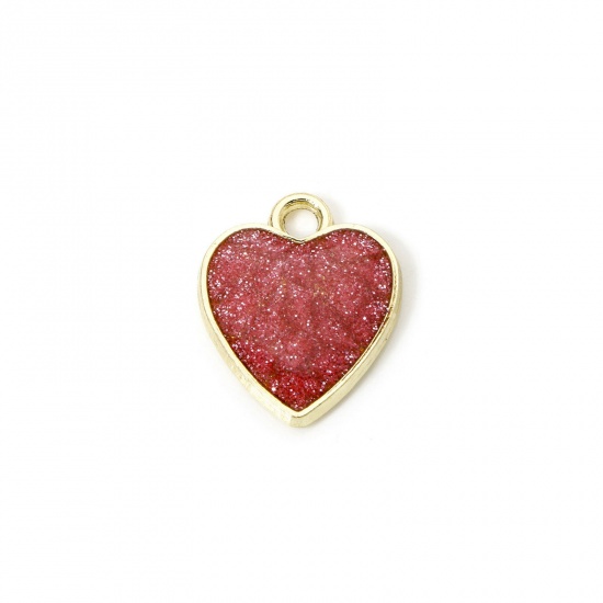 Imagen de 20 Unidades Zamak día de San Valentín Colgantes Chapado en Oro Rosado Glitter Corazón Esmalte 18mm x 14mm