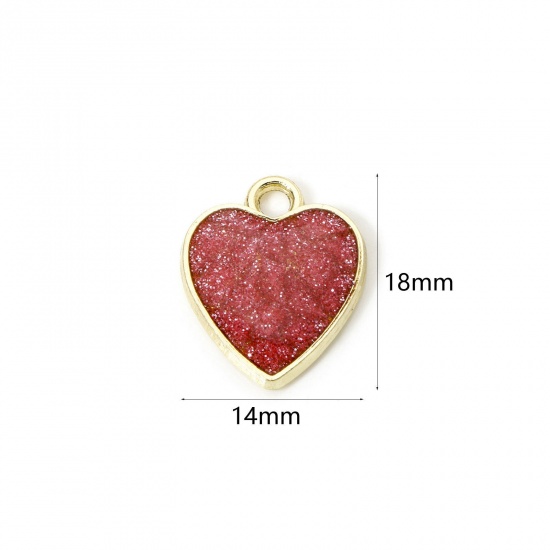 Imagen de 20 Unidades Zamak día de San Valentín Colgantes Chapado en Oro Rosado Glitter Corazón Esmalte 18mm x 14mm