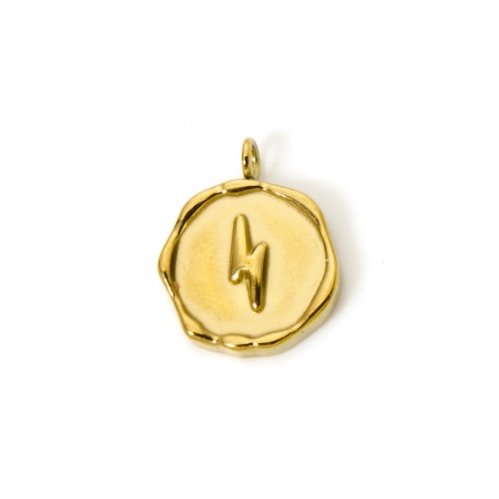 Immagine di 2 Pz Placcatura Sottovuoto PVD Ecologica 304 Acciaio Inossidabile Galassia Ciondoli Tondo 18K Vero Oro Placcato Lampo 16mm x 13mm