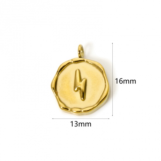 Immagine di 2 Pz Placcatura Sottovuoto PVD Ecologica 304 Acciaio Inossidabile Galassia Ciondoli Tondo 18K Vero Oro Placcato Lampo 16mm x 13mm