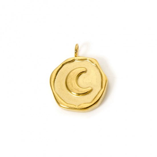 Immagine di 2 Pz Placcatura Sottovuoto PVD Ecologica 304 Acciaio Inossidabile Galassia Ciondoli Tondo 18K Vero Oro Placcato Luna 16mm x 13mm
