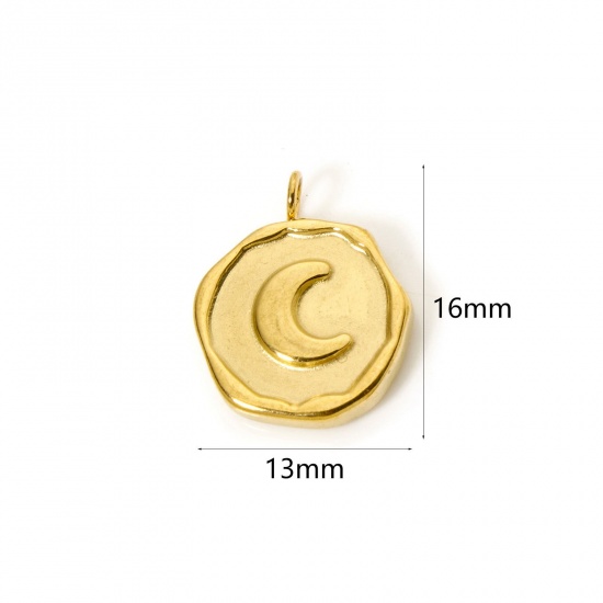 Immagine di 2 Pz Placcatura Sottovuoto PVD Ecologica 304 Acciaio Inossidabile Galassia Ciondoli Tondo 18K Vero Oro Placcato Luna 16mm x 13mm