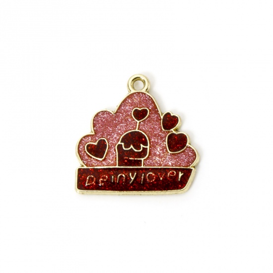 Imagen de 20 PCs Zinc Based Alloy Valentine's Day Charms Gold Plated Red & Pink Cloud Enamel 22mm x 22mm