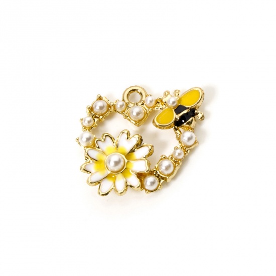 Imagen de 5 Unidades Zamak Insecto Colgantes Chapado en Oro Amarillo Corazón Abeja Esmalte 21mm x 19mm