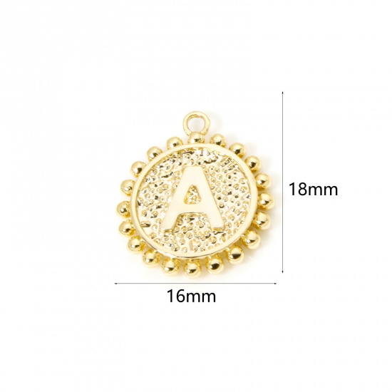 Изображение 2 PCs Brass Charms 18K Gold Plated Round Capital Alphabet Initial Letter Message " A " Double Sided 18mm x 16mm