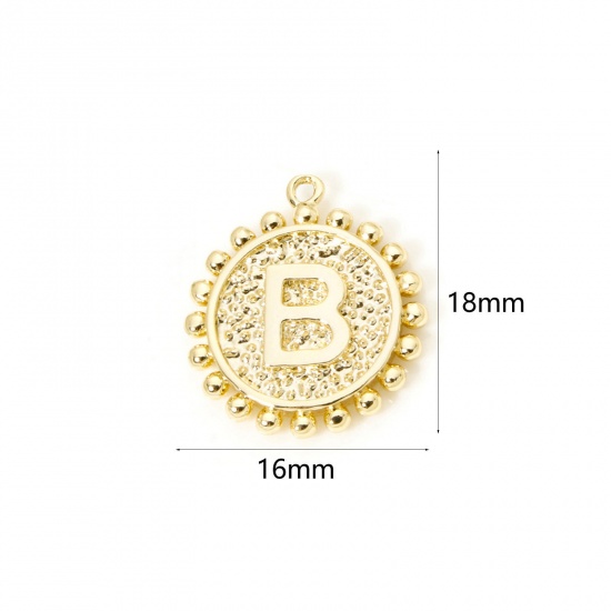 Изображение 2 PCs Brass Charms 18K Gold Plated Round Capital Alphabet Initial Letter Message " B " Double Sided 18mm x 16mm