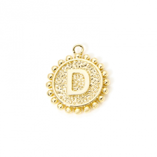 Изображение 2 PCs Brass Charms 18K Gold Plated Round Capital Alphabet Initial Letter Message " D " Double Sided 18mm x 16mm