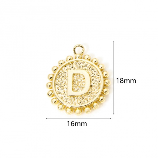 Изображение 2 PCs Brass Charms 18K Gold Plated Round Capital Alphabet Initial Letter Message " D " Double Sided 18mm x 16mm