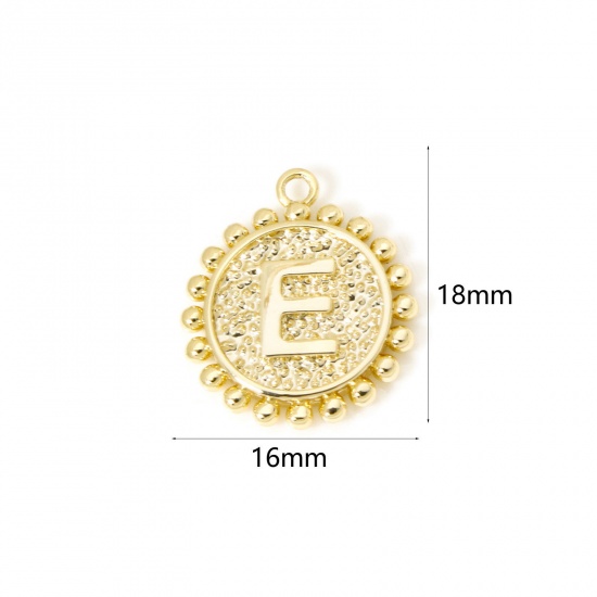 Изображение 2 PCs Brass Charms 18K Gold Plated Round Capital Alphabet Initial Letter Message " E " Double Sided 18mm x 16mm