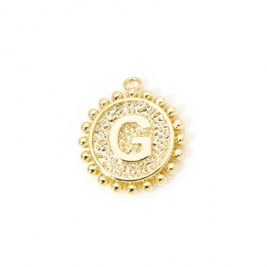 Изображение 2 PCs Brass Charms 18K Gold Plated Round Capital Alphabet Initial Letter Message " G " Double Sided 18mm x 16mm